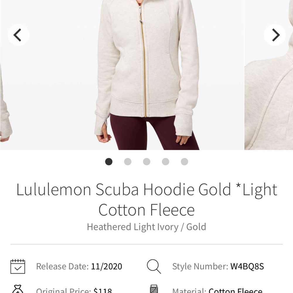 Lululemon Athletica Scuba Hoodie in Light Ivory and Gold